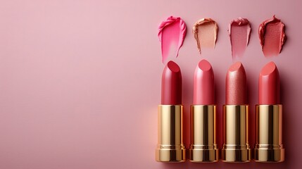 Diverse collection of lipsticks in beautiful shades set against a soft pastel background