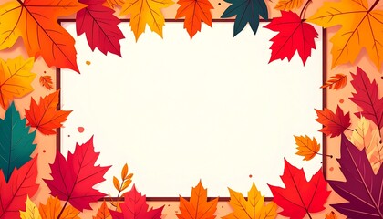 Fototapeta premium Autumn Leaves Frame Colorful Red Orange Yellow Fall Foliage