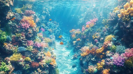 Naklejka premium Vibrant coral reef teeming with colorful marine life (2)