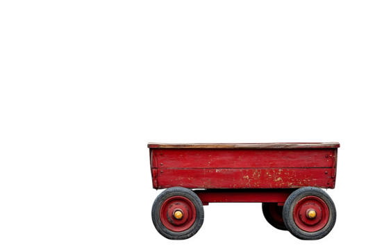 A little red wagon on white background with copy space