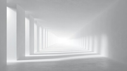 Abstract White Interior Space with Light and Shadows in Perspective