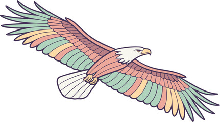 Obraz premium Majestic eagle soaring with colorful wings representing freedom, nature, and power.