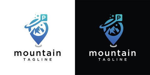 Mountain location pin logo design template	