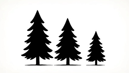 Obraz premium Three Evergreen Trees Silhouette on White Background