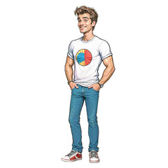 Young Man Pointing with Confident Expression