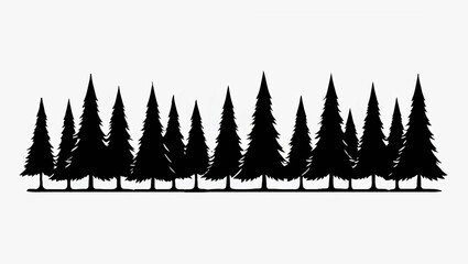 Obraz premium Pine Trees Silhouette on White Background