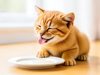 Ginger Kitten Drinking Milk