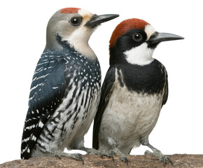 Fototapeta premium Bird watching colorful woodpeckers in nature wildlife adventure isolated on transparent background