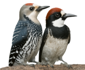 Bird watching colorful woodpeckers in nature wildlife adventure isolated on transparent background