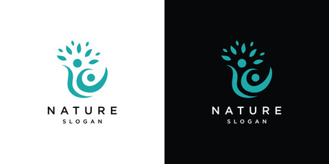 Tree people ecological symbol logo vector	
