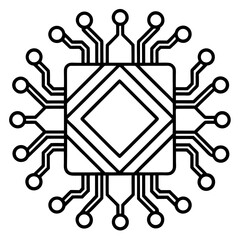 Deep Learning Chip Minimalist Line Art Vector Icon  AI Technology Design