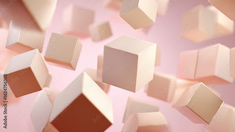 Poster floating 3d cubes in soft pastel color background