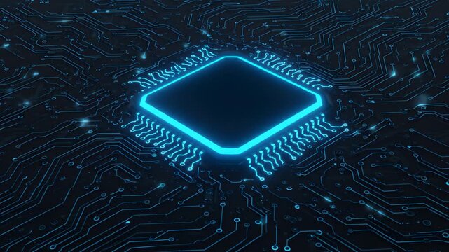 Detailed computer chip illustration against circuit board design