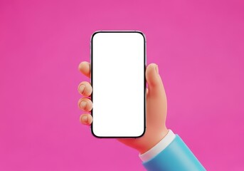 Cartoon hand holding blank smartphone screen