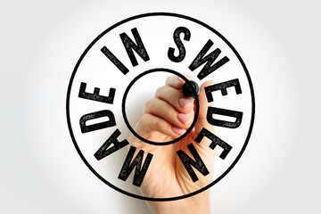 Made in Sweden text emblem badge, concept background