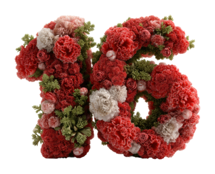 Floral number 16 arrangement celebratory event decorative view nature's beauty isolated on transparent background