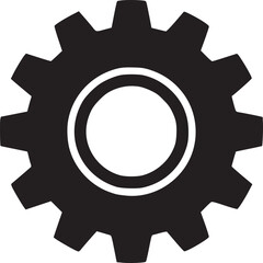 Isolated black gear with inner circle on a white background showcasing mechanical and industrial design