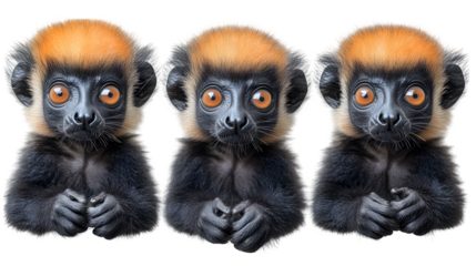 Collage of young Crowned Sifaka lemur, Propithecus coronatus, studio shot, isolated on white background