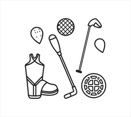 Golf Outing Outline Vector Illustration Featuring Golf Club Golf Ball and Golfing Shoes Great for Sports or Leisure Designs