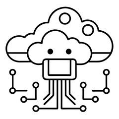 AI Cloud Computing Minimalist Line Art Vector Icon  Modern Technology Design