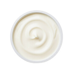Top view of a white cosmetic cream in a round container
