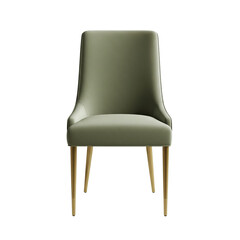 Olive green upholstered dining chair with brass legs