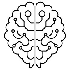 AI Brain Icon – Minimalist Line Art Vector Design, Modern Tech Symbol