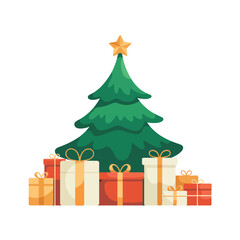 Fototapeta premium Festive christmas tree surrounded by wrapped presents