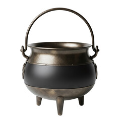 Vintage metal cauldron pot with handle isolated