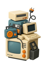 3d Stacked vintage electronic waste high quality realistic image