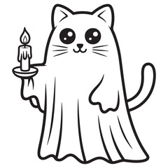 Vampire Cat Coloring Page – Cute Halloween Kitty in Cape and Fangs

