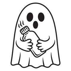 Cute Ghost with Spoon Coloring Page – Halloween Cartoon Holding Spoon

