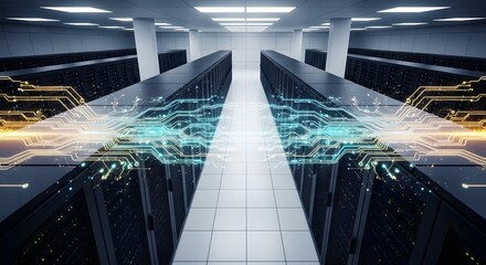 Server Room Data Center Digital Circuit Illustration