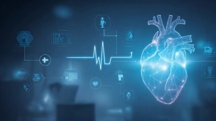 Medical technology graphic of a heart and connected data - Powered by Adobe
