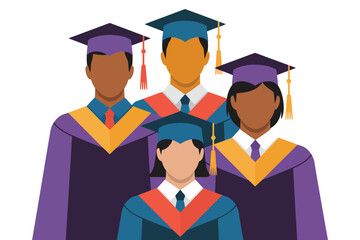 Diverse group of graduates in academic regalia celebrating achievement