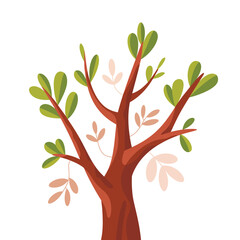 Obraz premium Stylized tree with red trunk and green leaves