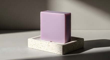 Lavender Soap Bar on Concrete Holder Still Life