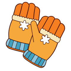 Obraz premium Orange winter mittens with white snowflake design blue