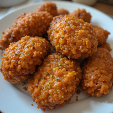 Hot and crispy fried chicken Fresh pieces of crispy fried chicken.