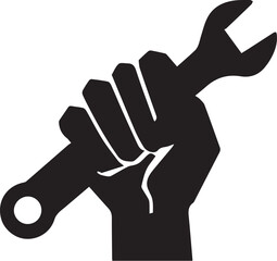 Obraz premium Black vector of a strong hand grasping a wrench