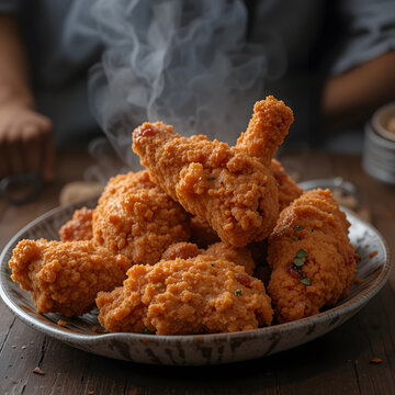 Hot fried chicken Fresh pieces of crispy fried chicken