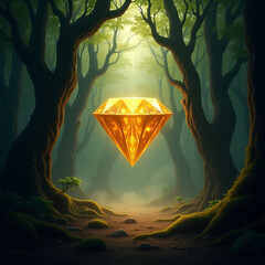 Glowing Golden Diamond in a Forest