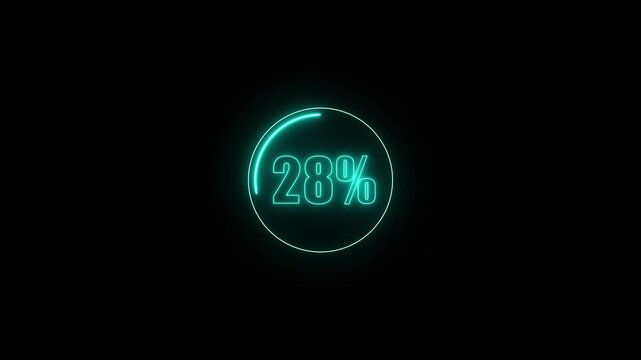 glowing neon cyan color Circle Loading animation from 0 to 55 with transparent background. neon circle frame loading icon animation, Modern User Interface Design Concept, on a white Background