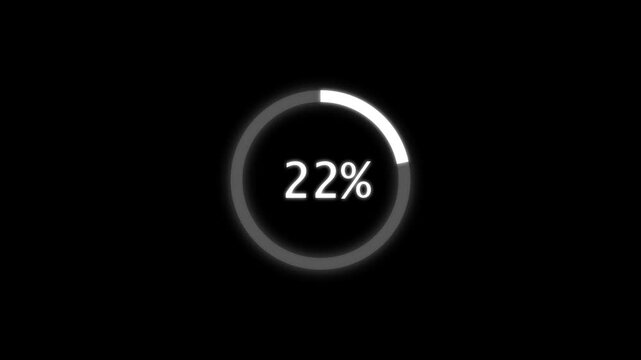 Circle Loading animation from 0 to 25 with transparent background. Abstract circle frame loading icon animation, Modern User Interface Design Concept, on a black Background
