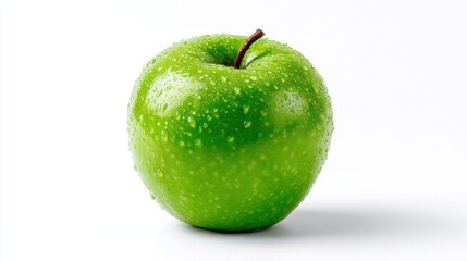 Fresh Green Apple with Water Drops on White Background