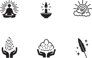 Wellness icons promoting mindfulness, peacefulness, and spiritual growth