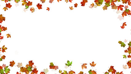 colorful autumn maple leaves border frame , realistic leaf on transparent background, thanksgiving and Halloween design element	