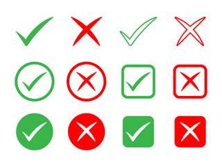 Cross and check mark icon set, Validation and refusal icon or right wrong buttons or yes or no checkmark