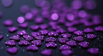 A Field of Shimmering Purple Glitter Hearts with Dreamy, Luminous Bokeh Lights