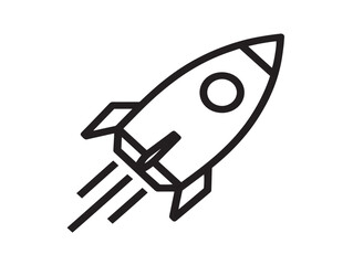 Flat rocket flight icon in outlined minimalist vector